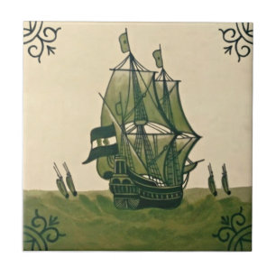 Antiquariat Hollins Delft Schifffahrt Tile #3 Repr Fliese