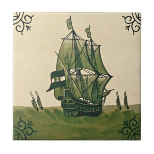 Antiquariat Hollins Delft Schifffahrt Tile #3 Repr Fliese (Vorderseite)