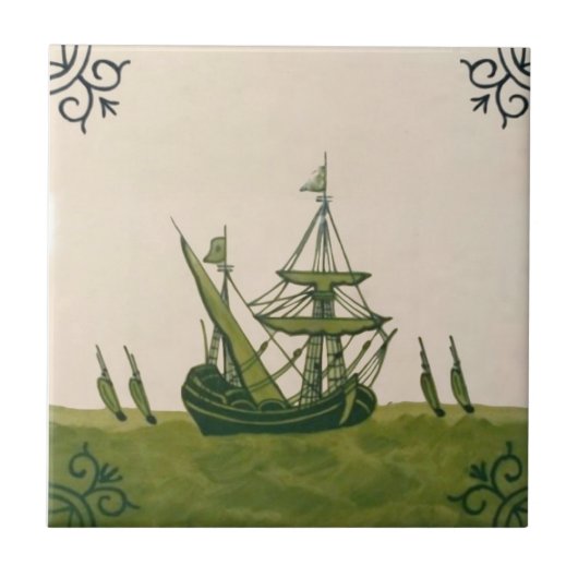 Antiquariat Hollins Delft Schifffahrt Tile #4 Repr Fliese (Vorderseite)