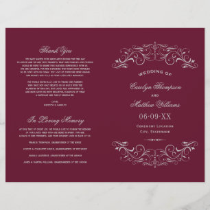 Antiquarische bordeauxrote silberne Hochzeitsprogr