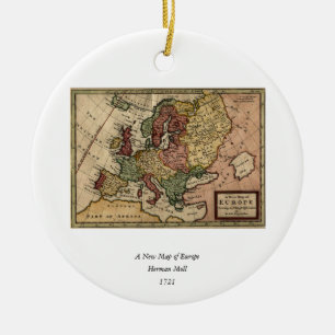 Antiquarische Karte Europas von Herman Moll aus de Keramik Ornament