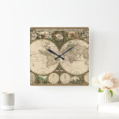 Antique 1660 World Map by Frederick de Wit Quadratische Wanduhr (Zuhause)