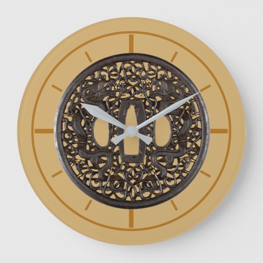 Antique 1700's Samurai Sword Guard (Tsuba) Dragons Große Wanduhr (Vorderseite)