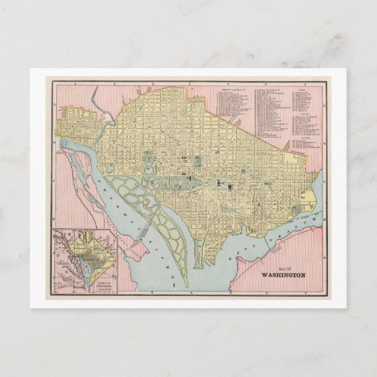Antique 1899 Map of Washington, DC, Postkarte (Vorderseite)