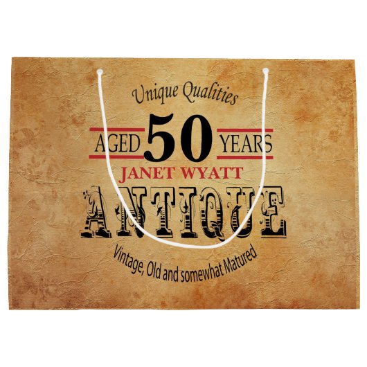 Antique 50. Geburtstag Große Geschenktüte (Rückseite)