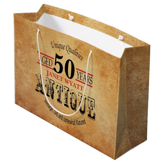 Antique 50. Geburtstag Große Geschenktüte (Rückseite Schrägansicht)