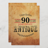 Antique 90. Geburtstag Einladung (Vorne/Hinten)