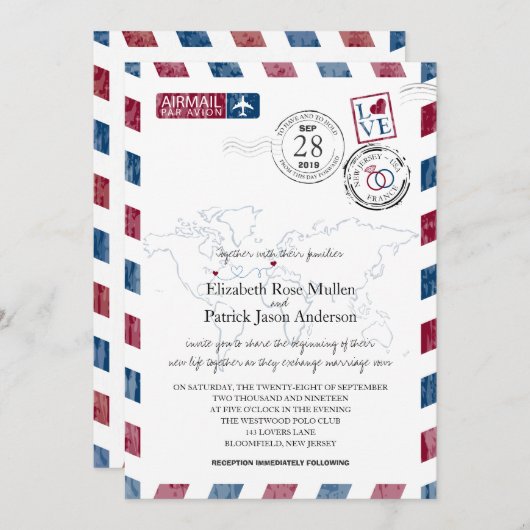 Antique Airmail New Jersey und Frankreich | Hochze Einladung (Vorne/Hinten)