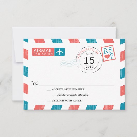 Antique Airmail Wedding RSVP Karte (Vorderseite)