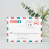 Antique Airmail Wedding RSVP Karte (Stehend Vorderseite)