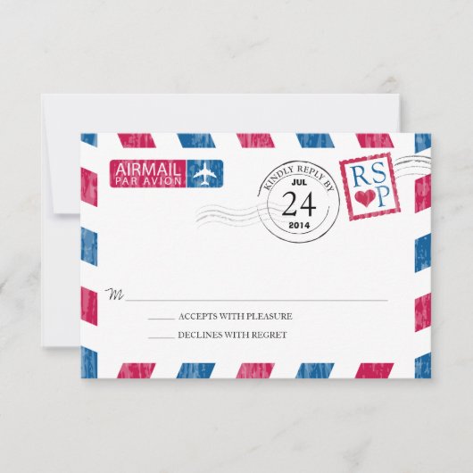 Antique Airmail Wedding RSVP Karte (Vorderseite)