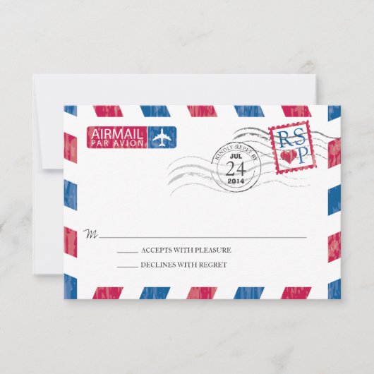 Antique Airmail Wedding RSVP Karte (Vorderseite)