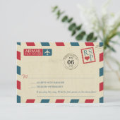 Antique Airmail Wedding RSVP Karte (Stehend Vorderseite)