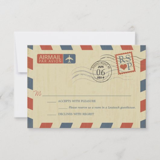Antique Airmail Wedding RSVP Karte (Vorderseite)