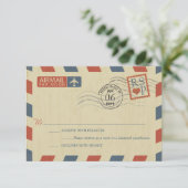 Antique Airmail Wedding RSVP Karte (Stehend Vorderseite)