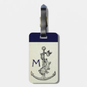 ANTIQUE ANCHOR & FISH NAUTICAL Navy Blue Monogram Gepäckanhänger (Rückseite vertikal)