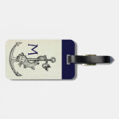 ANTIQUE ANCHOR & FISH NAUTICAL Navy Blue Monogram Gepäckanhänger (Rückseite horizontal)