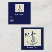 ANTIQUE ANCHOR & FISH NAUTICAL Navy Blue Monogram Quadratische Visitenkarte (Vorne/Hinten)