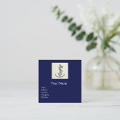 ANTIQUE ANCHOR & FISH NAUTICAL Navy Blue Monogram Quadratische Visitenkarte (Stehend Vorderseite)