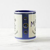 ANTIQUE ANCHOR & FISH NAUTICAL Navy Blue Monogram Tasse (Zentrum)