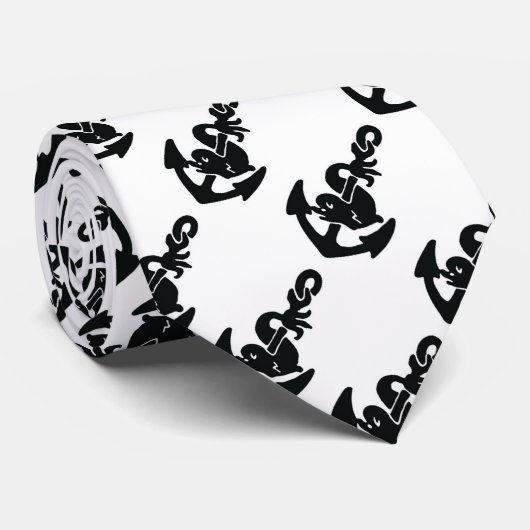 ANTIQUE ANCHOREN, FISCHE, RUBY GEM Schwarz-weiß Na Krawatte (Gerollt)