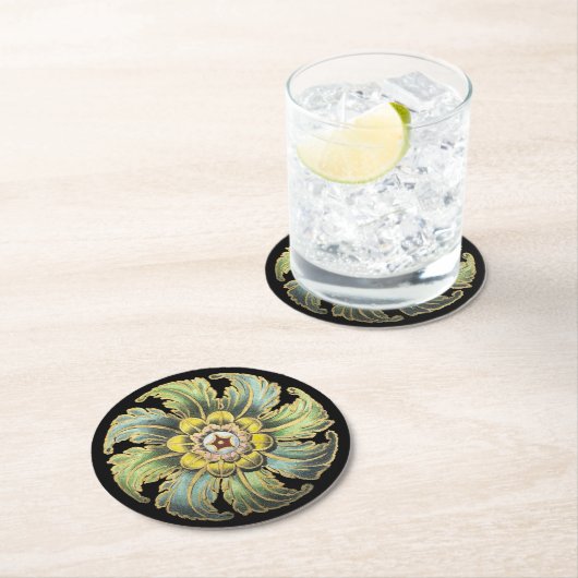 Antique Architectural Rosette Nr. 1 Runder Pappuntersetzer (Vor Ort)