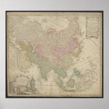 Antique Asia Map 1744, Russia Poster