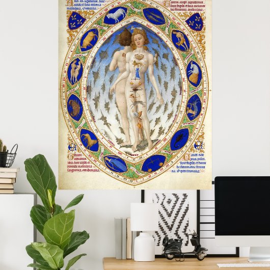 ANTIQUE ASTROLOGIE, MIKROKOSMO- UND ZODIAKALSIGNAL POSTER (Heimbüro)