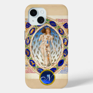 ANTIQUE ASTROLOGIE, ZODIAKALE SIGNS BLUE GEM MONOG iPhone 15 HÜLLE