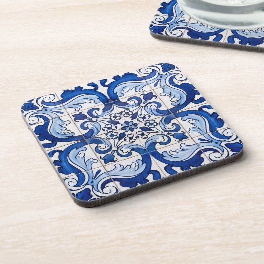 Antique Azulejo Tile Blumenmuster Untersetzer (Linke Seite)