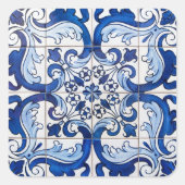 Antique Azulejo Tiles Quadratischer Aufkleber (Vorderseite)