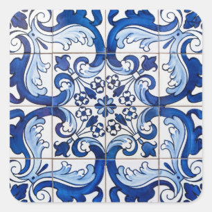Antique Azulejo Tiles Quadratischer Aufkleber