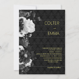 Antique B&W Vintag Romantische Blumenhochzeit Invi Einladung