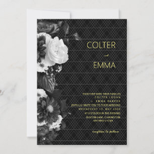 Antique B&W Vintag Romantische Blumenhochzeit Invi Einladung