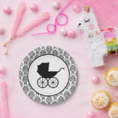 Antique Baby Carriage Elegante Damask | Babyparty Pappteller (Party)