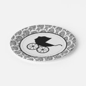 Antique Baby Carriage Elegante Damask | Babyparty Pappteller (Schrägansicht)