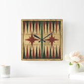 Antique Backgammon Game Board by Ethan Harper Quadratische Wanduhr (Zuhause)