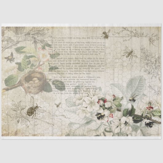 Antique Bee Botanical Ephemera Decoupage Seidenpapier (Vorderseite)