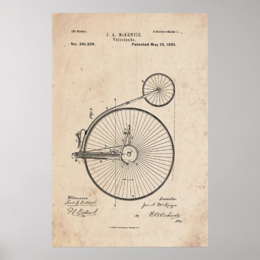 Antique Bicycle Patent Print Poster (Vorne)