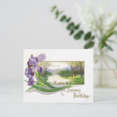 Antique Birthday Post-Card-Lila Iris-Blume Postkarte (Stehend Vorderseite)