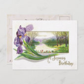 Antique Birthday Post-Card-Lila Iris-Blume Postkarte (Vorne/Hinten)