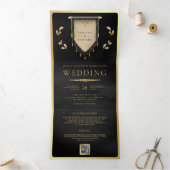 Antique Black Gold Scroll Mittelalterliche Hochzei Dreifach Gefaltete Einladung (Innenseite)