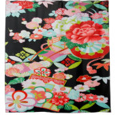 Antique Black Red Japanisch Kimono Blume Duschvorhang (Vorderseite)