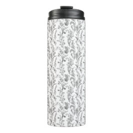 Antique Black White Toile Floral Pattern Vintage Thermosbecher