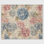 Antique Blue and Pink Hydrangea Ephemera Script  Geschenkpapier (Flach)