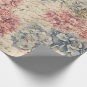 Antique Blue and Pink Hydrangea Ephemera Script  Geschenkpapier (Ecke)
