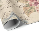 Antique Blue and Pink Hydrangea Ephemera Script  Geschenkpapier (Rolleneckpunkt)