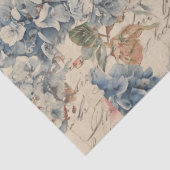 Antique Blue and Pink Hydrangea Ephemera Script Seidenpapier (Detail)