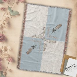 Antique Blue Classic Manuscript Woven Fringe Decke