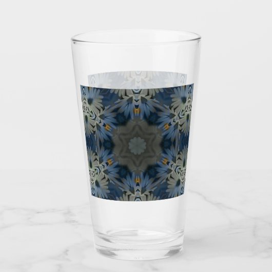 Antique Blue Daisy Floral Glas (Vorderseite)